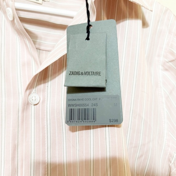 Zadig & Voltaire Cool Cat striped button up light pink cotton embroidered shirt - Picture 10 of 12